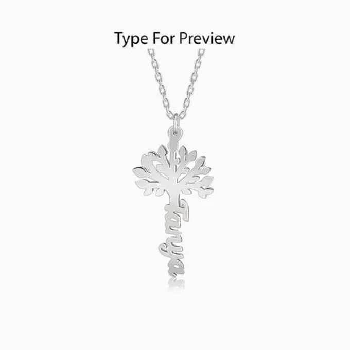 Silver Personalised Tree of Names Pendant with Link Chain
