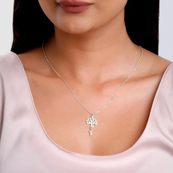 Silver Personalised Tree of Names Pendant with Link Chain