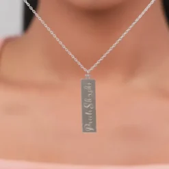 Silver Personalised Two-Name Bar Pendant