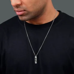 Silver Personalised Vertical Bar Name Pendant with Box Chain For Him