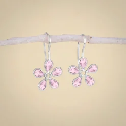 Silver Pink Dahlia Earrings