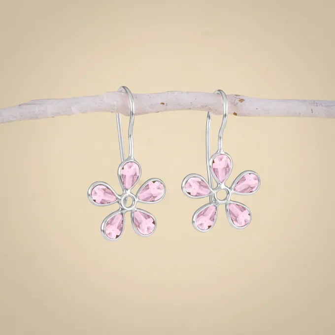 Silver Pink Dahlia Earrings