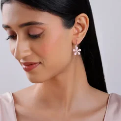 Silver Pink Dahlia Earrings