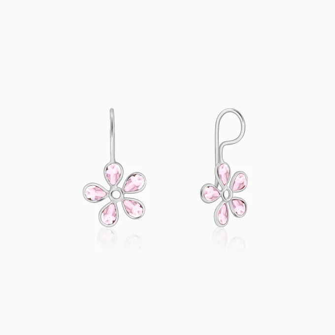 Silver Pink Dahlia Earrings