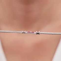 Silver Pink Floral Tennis Bracelet