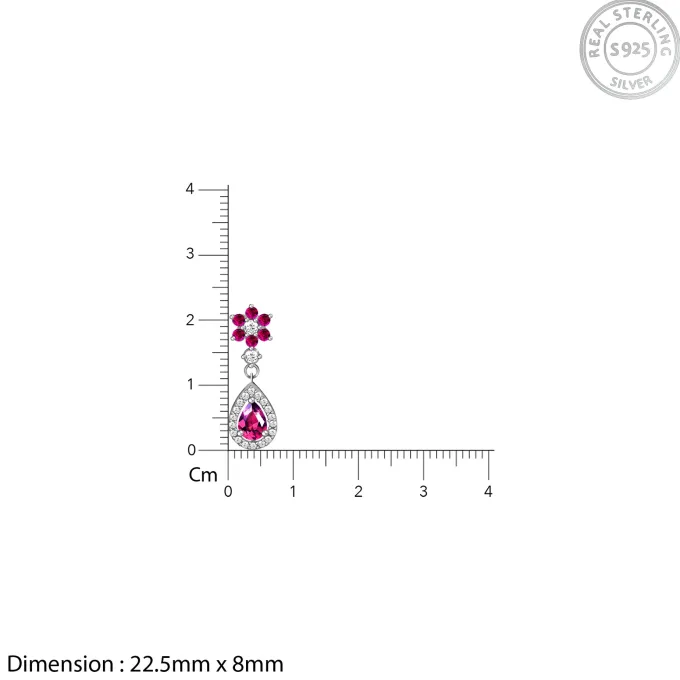 Silver Pink Flower Drop Solitaire Set