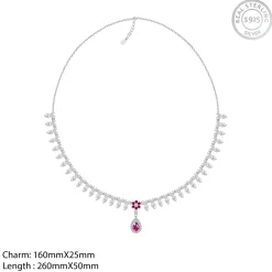 Silver Pink Flower Drop Solitaire Set