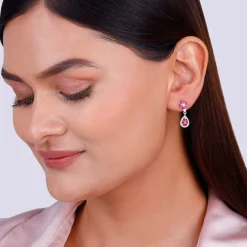 Silver Pink Flower Mini Drop Earrings