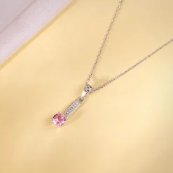 Silver Pink Glam Pendant With Link Chain