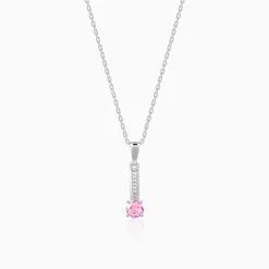 Silver Pink Glam Pendant With Link Chain