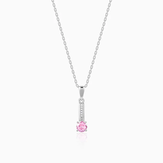 Silver Pink Glam Pendant With Link Chain