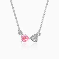 Silver Pink Glow Hearts Necklace