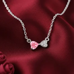 Silver Pink Glow Hearts Necklace