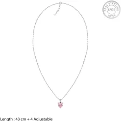 Silver Pink Heart Pendant with Link Chain
