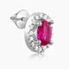 Silver Pink Oval Halo Studs