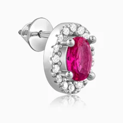 Silver Pink Oval Halo Studs