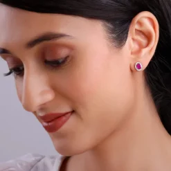 Silver Pink Oval Halo Studs