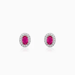 Silver Pink Oval Halo Studs