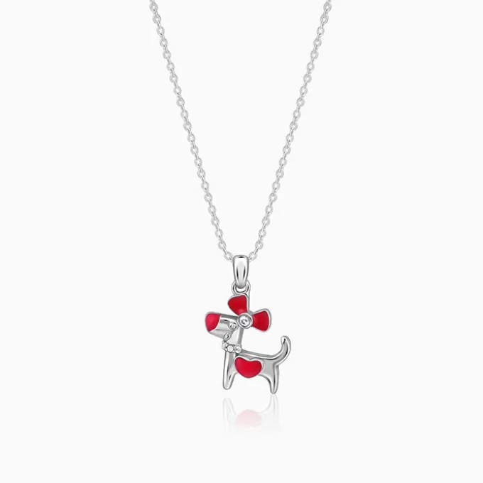 Silver Pink Puppy Kids Pendant With Link Chain