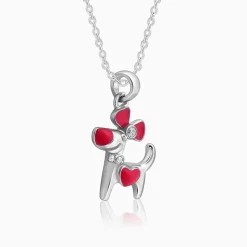 Silver Pink Puppy Kids Pendant With Link Chain