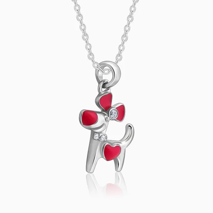 Silver Pink Puppy Kids Pendant With Link Chain