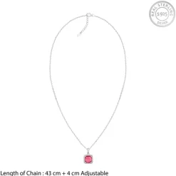 Silver Pink Square Pendant With Link Chain