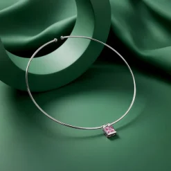 Silver Pink Zircon Square Hasli Necklace