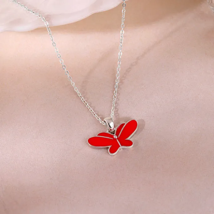 Silver Pookie Butterfly Kids Pendant With Link Chain