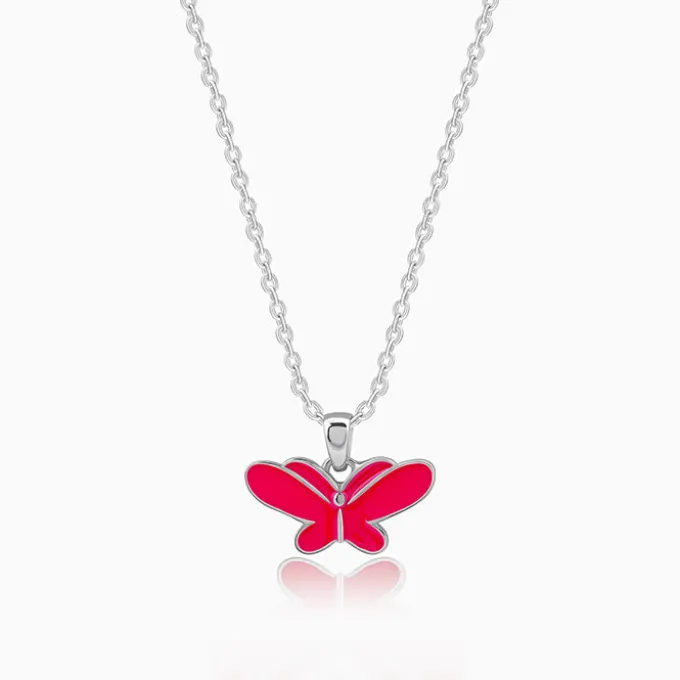 Silver Pookie Butterfly Kids Pendant With Link Chain