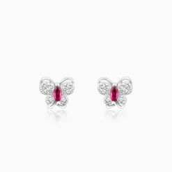Silver Pop Pink Studded Butterfly Studs