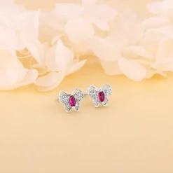 Silver Pop Pink Studded Butterfly Studs