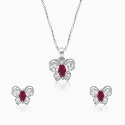 Silver Pop Pink Studded Butterfly Pendant Set