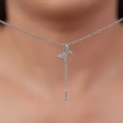 Silver Pretty Butterfly Pendant with Link Chain