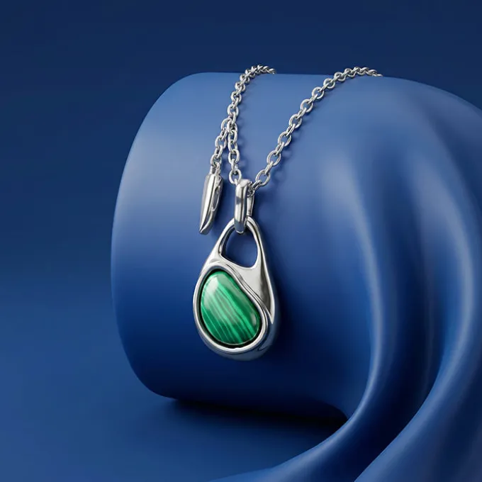 Silver Prism in Green Pendant With Link Chain