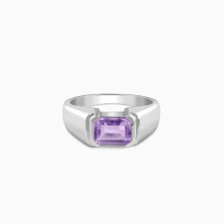 Silver Purple Crest Ring For Him