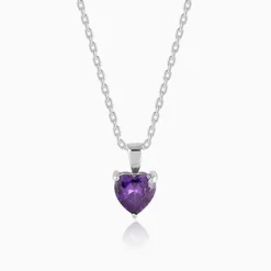 Silver Purple Heart Pendant with Link Chain