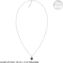 Silver Purple Heart Pendant with Link Chain