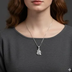 Silver Radha-Krishna Pendant with Box Chain