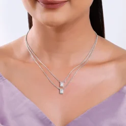 Silver Radiant Baguette Layered Necklace