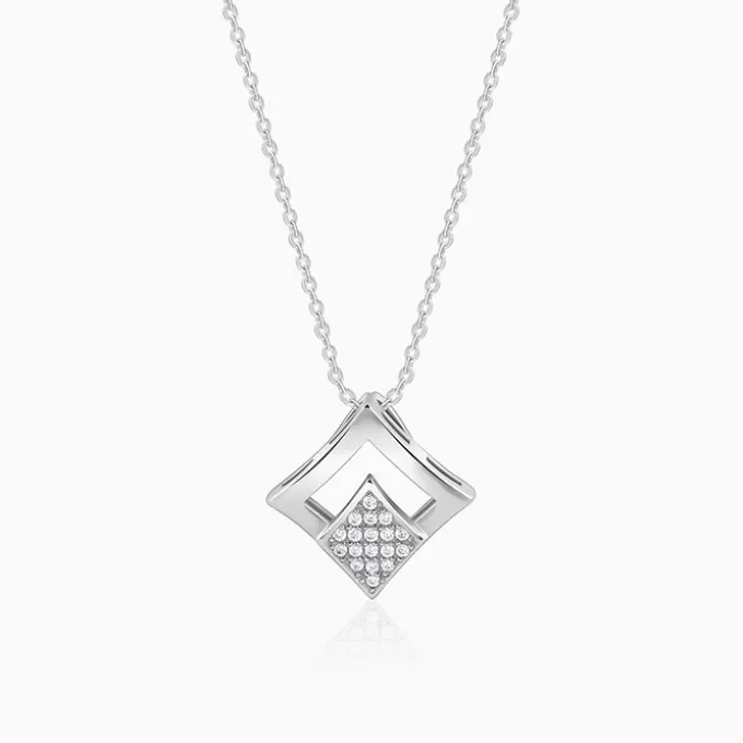 Silver Radiant Rhombus Pendant with Link Chain