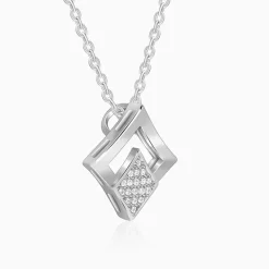 Silver Radiant Rhombus Pendant with Link Chain