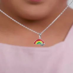 Silver Rainbow Hug Kids Pendant With Link Chain