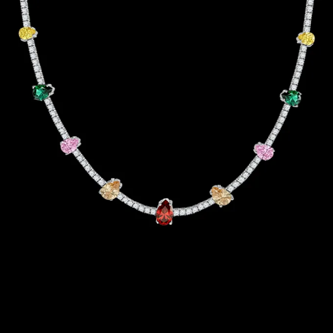 Silver Rainbow Pear-Cut Choker Necklace