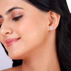 Silver Regal Pink Stud Earrings
