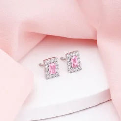 Silver Regal Pink Stud Earrings