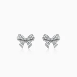 Silver Ribbon Bow Earrings