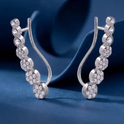 Silver Rise in Circles Climber Earrings