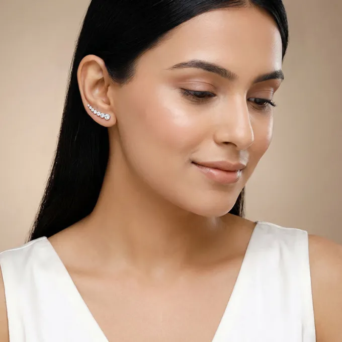 Silver Rise in Circles Climber Earrings