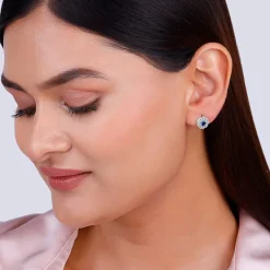 Silver Royal Blue Bloom Studs