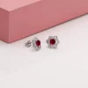 Silver Ruby Red Star Earrings